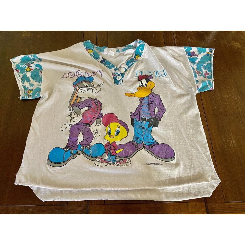 Looney Tunes 1994 Sun Sportswear Large Shirt Vintage Daffy Duck Tweety Bugs READ